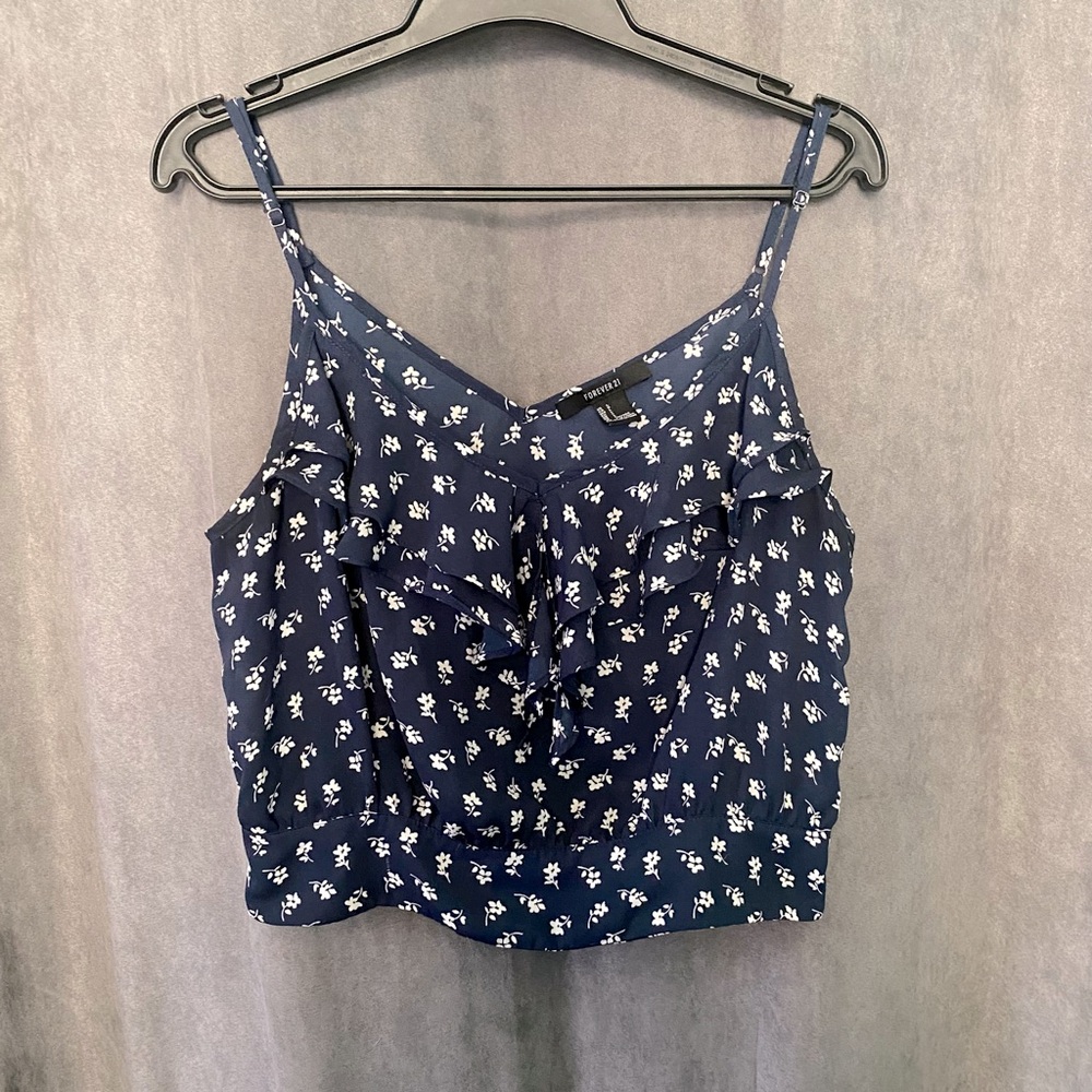Forever 21 Navy Floral Crop Top | Large
